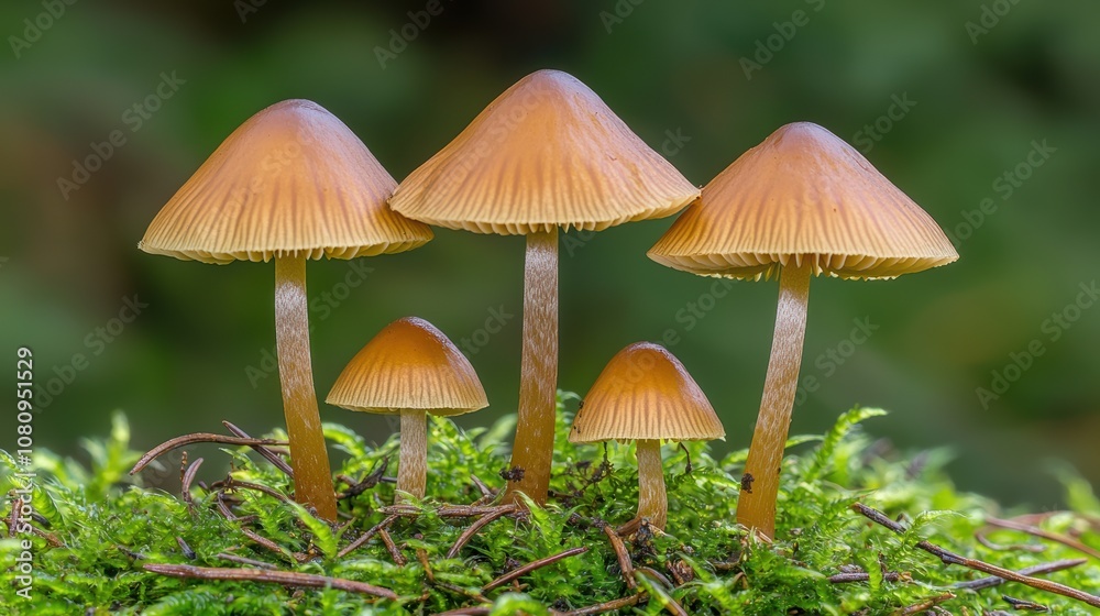 Beautiful mushrooms growing amidst lush green moss in nature. Beautiful mushrooms growing amidst lush green moss in nature.