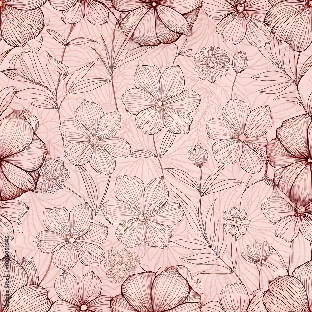 Romantic Thin Line Floral Seamless Pattern. Perfect for: Weddings, romantic gatherings Romantic Thin Line Floral Seamless Pattern. Perfect for: Weddings, romantic gatherings