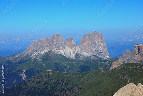 dolomites mountains in the european alps featuring the sasso lungo mountain group in northern italy during the summer photo