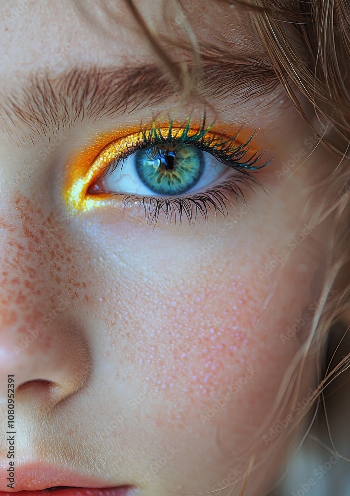 Obraz premium A woman with green eyes and orange eye liner