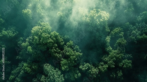 Aerial top view of a green forest landscape․