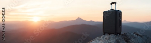 Luggage on a mountain during sunset.