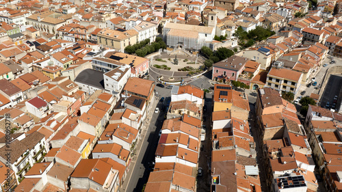 Aerial view of Padre Pio Square and the Mother Church of Saint Leonard located in the town of San Giovanni Rotondo, in the province of Foggia, in Puglia, Italy.