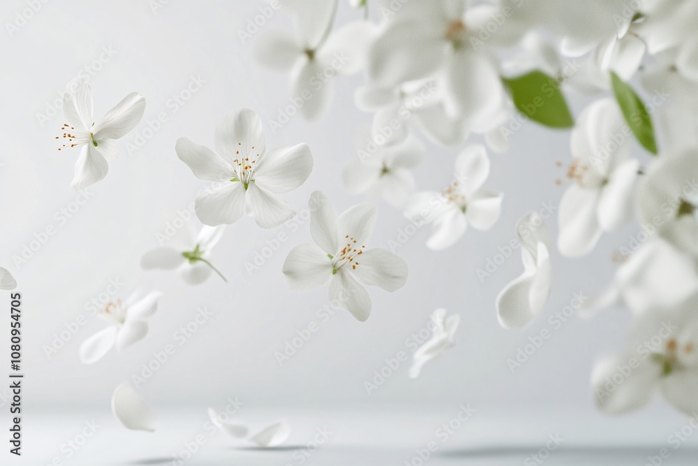Obraz premium White Flower Petals Falling: A Delicate Springtime Image