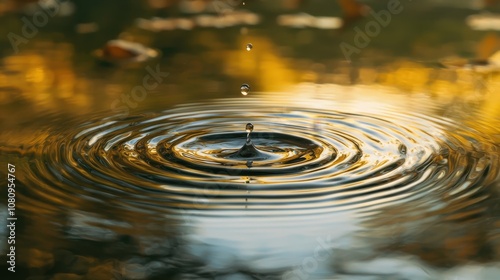 Wallpaper Mural Clear water drop creating circular waves on a reflective surface. Torontodigital.ca