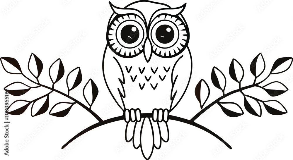 Obraz premium owl sitting on branch vector silhouette 
