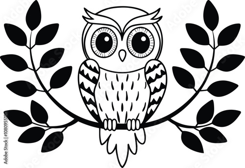 owl sitting on branch vector silhouette 