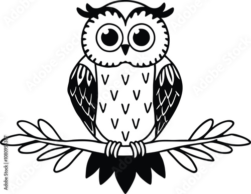 owl sitting on branch vector silhouette 