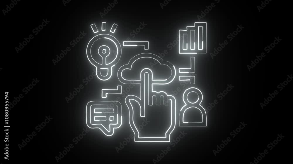 glowing neon interface icon isolated on black background with HD video and motion graphics glowing neon interface icon isolated on black background with HD video and motion graphics