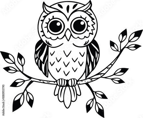 owl sitting on branch vector silhouette 