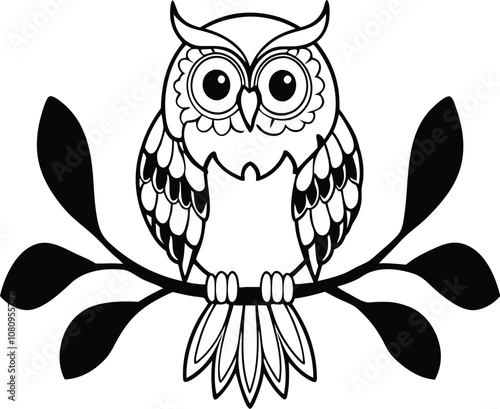 owl sitting on branch vector silhouette 