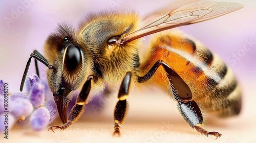 Wallpaper Mural Close-up view of a bee collecting pollen from flowers. Torontodigital.ca