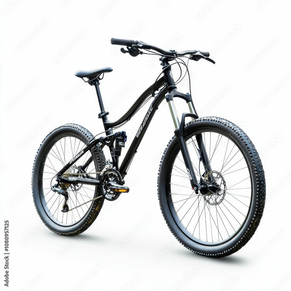 Fototapeta premium Black mountain bike on white background.