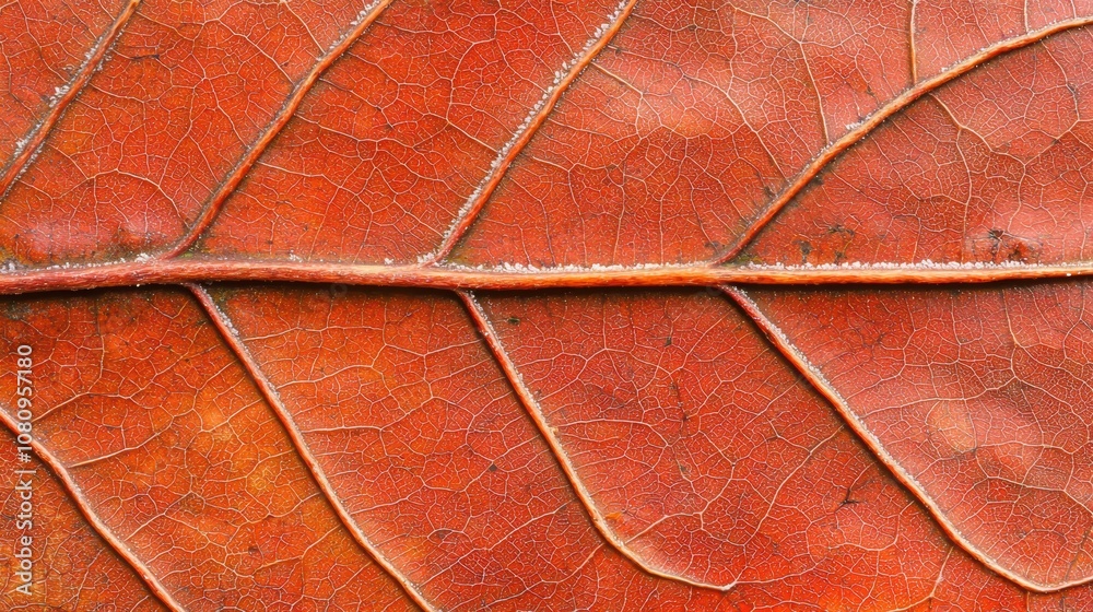 Fototapeta premium Close-up view of a vibrant red-brown leaf showcasing textures.