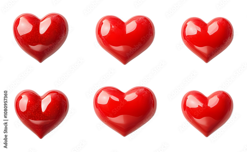 set of red hearts isolated on white background set of red hearts isolated on white background