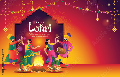 llustration of Happy Lohri festival of Punjab India background with gradient color concept