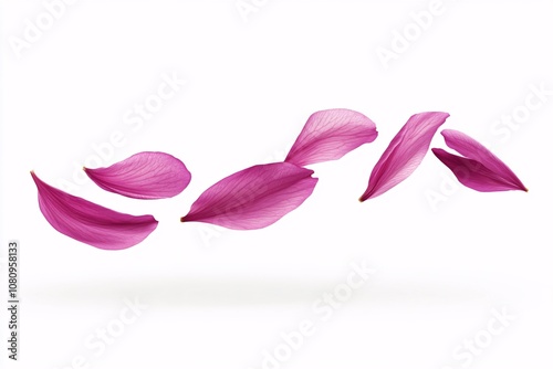 Pink Flower Petals Falling on White Background - Delicate Floral Photography