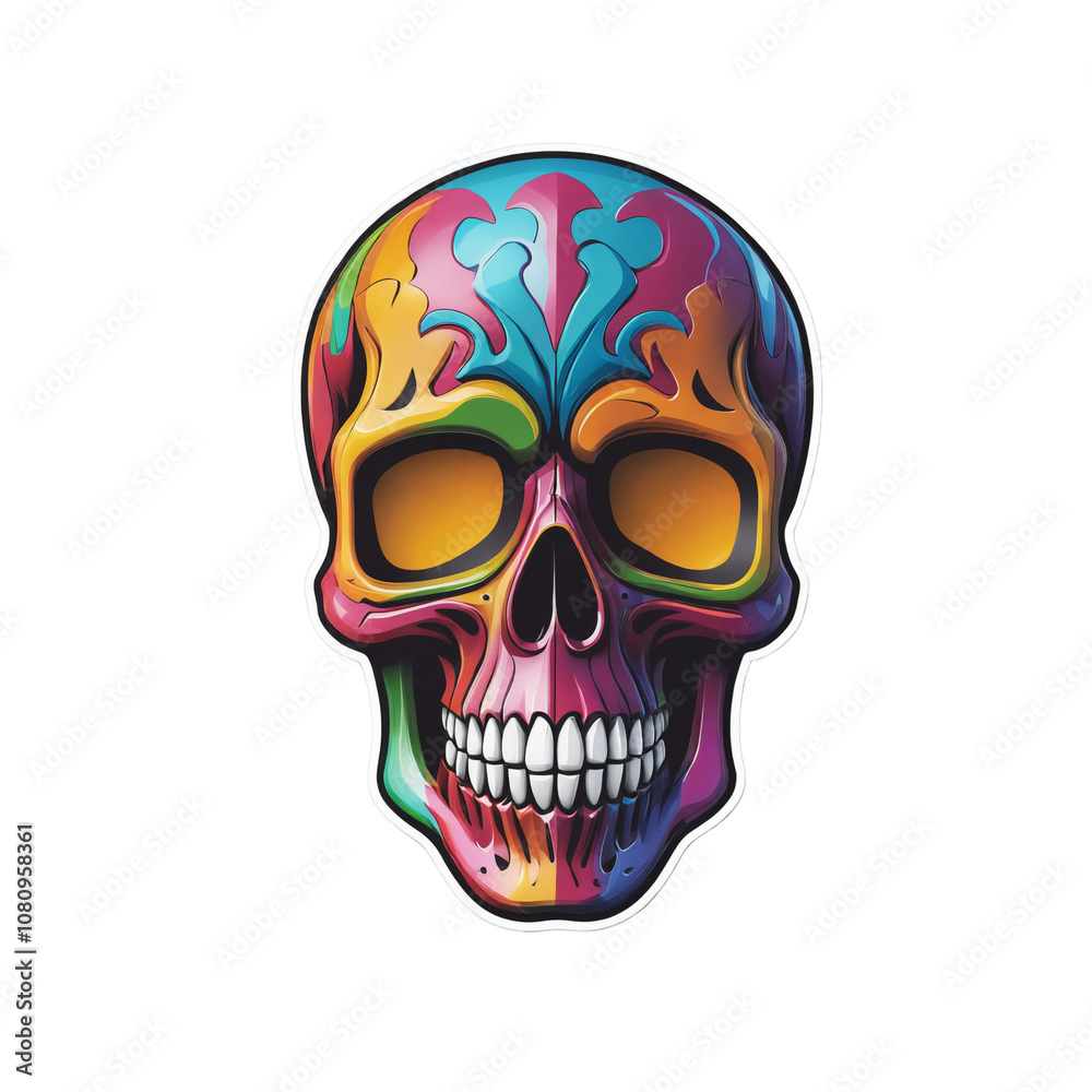 3D skull sticker colorful isolated transparent background 3D skull sticker colorful isolated transparent background