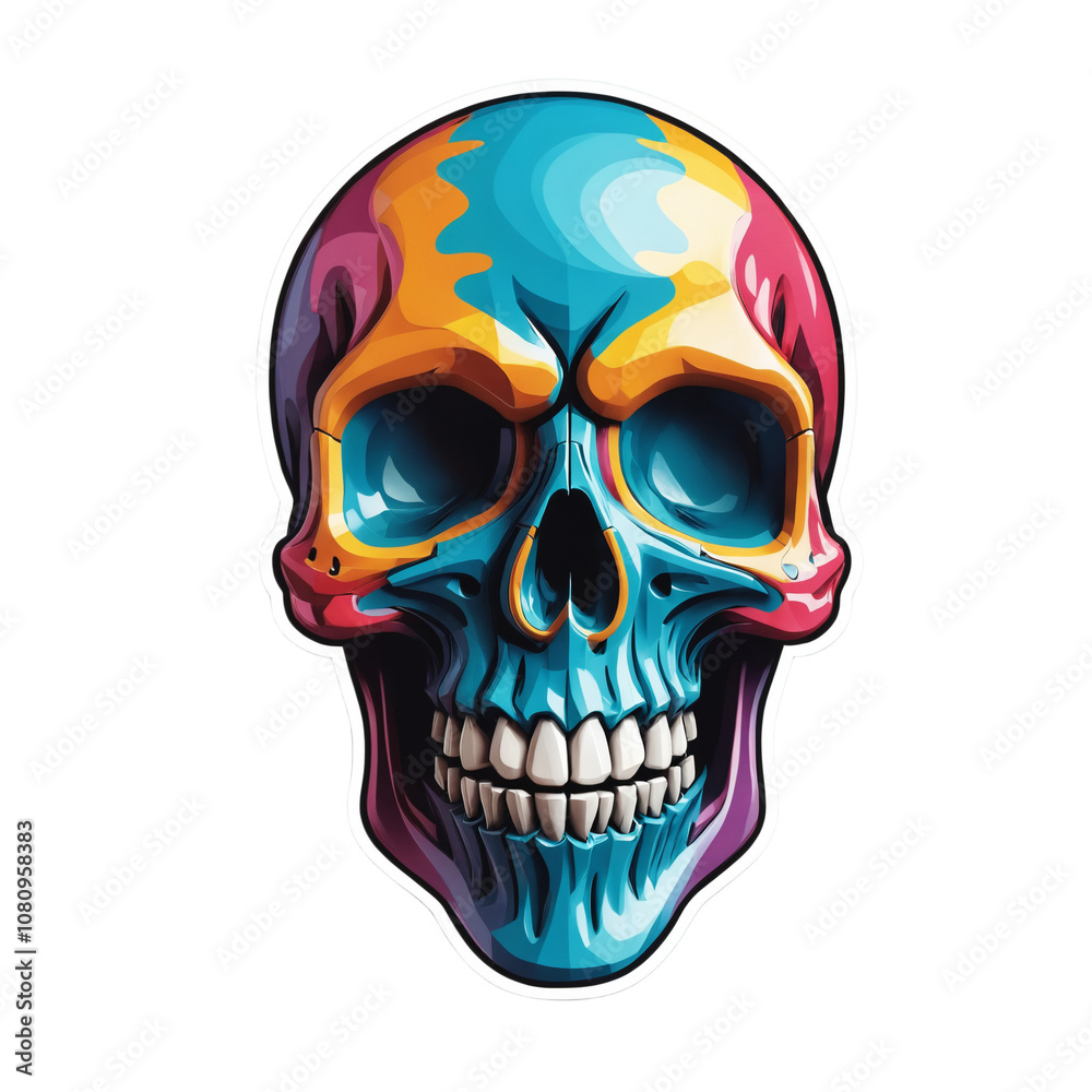 Fototapeta premium 3D skull sticker colorful isolated transparent background