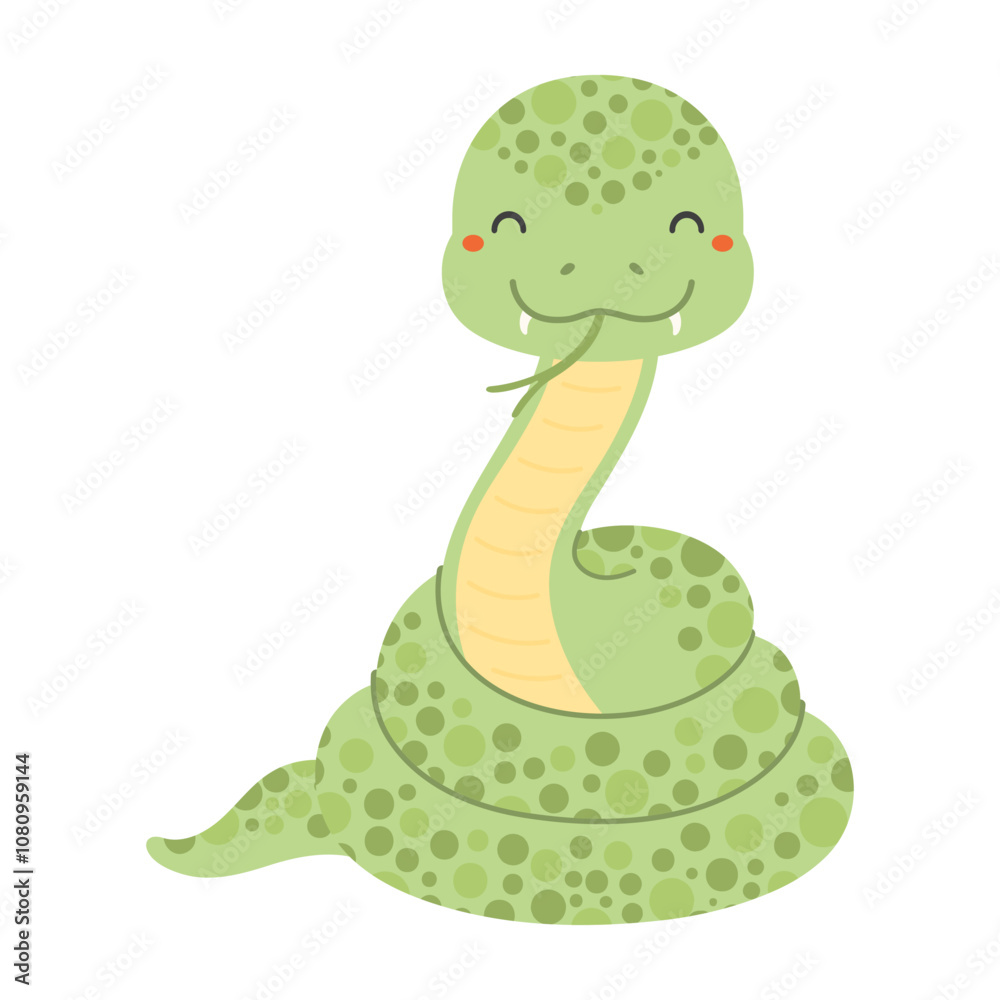 Naklejka premium 2025 Chinese zodiac sign, cute snake flat character illustration. Hand drawn cartoon vector illustration, isolated on white. Lunar New Year kawaii holiday card, banner design element