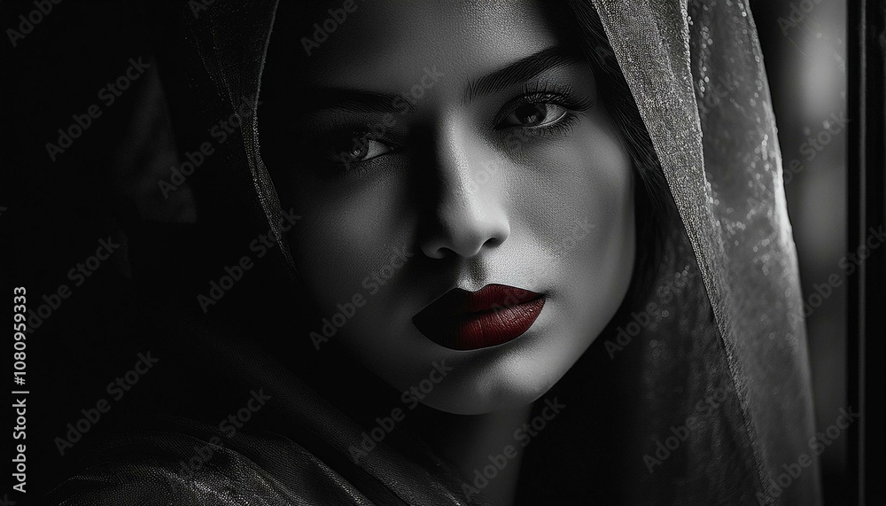 woman portrait dark black to red lipstick on lips woman portrait dark black to red lipstick on lips