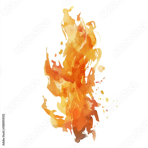 A watercolor vector of Fire, isolated on a white background. Fire vector.
