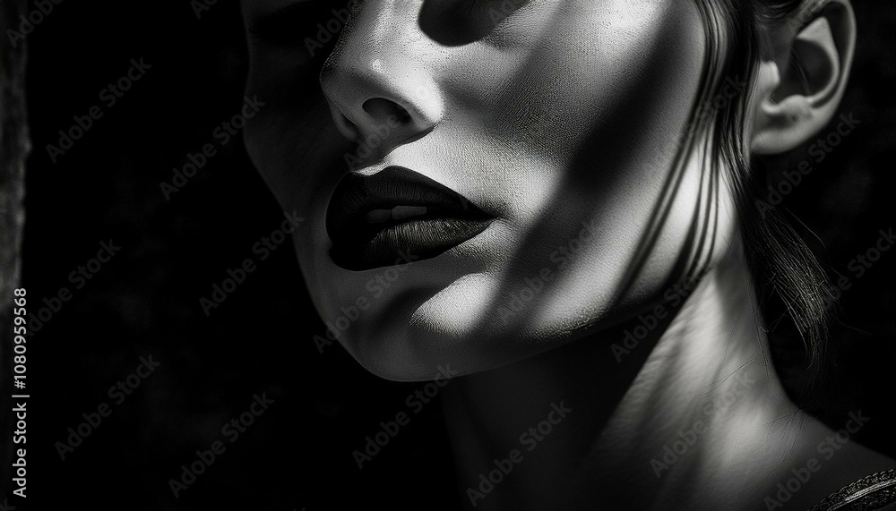 woman portrait dark black to red lipstick on lips woman portrait dark black to red lipstick on lips