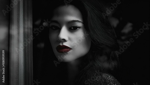 woman portrait dark black to red lipstick on lips