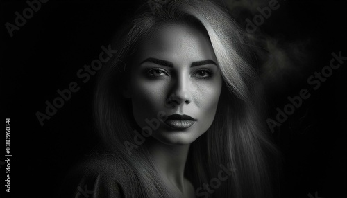 woman portrait dark black to red lipstick on lips