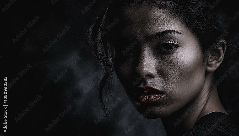 woman portrait dark black to red lipstick on lips woman portrait dark black to red lipstick on lips