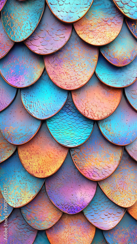 Wallpaper Mural A stunning pattern of vibrant, iridescent scales in a gradient hue. Torontodigital.ca