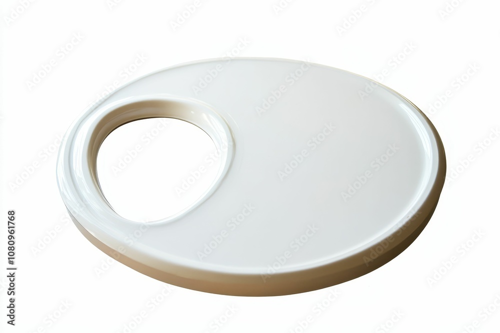 A white, round plate with a circular cutout. A white, round plate with a circular cutout.