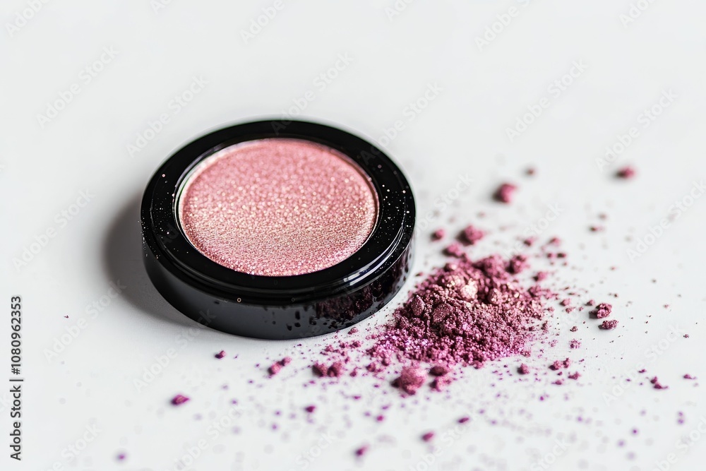 Pink glittery eyeshadow and container. Pink glittery eyeshadow and container.