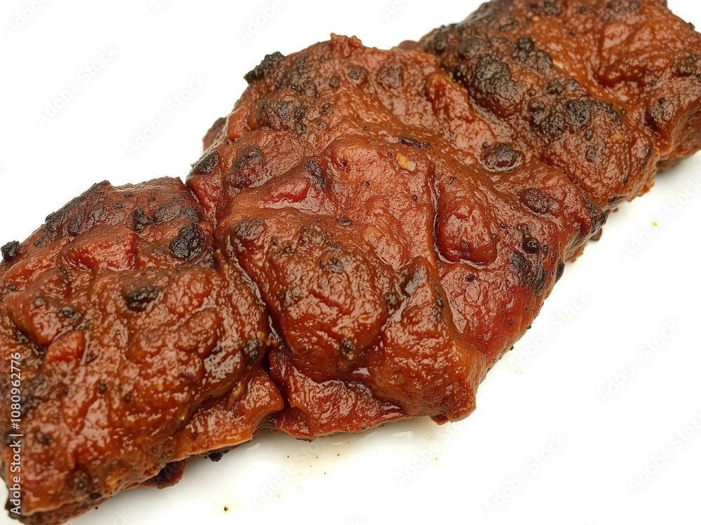 Close up of succulent beef dry fry, sizzling on a white plate, isolated on white background, delicious, appetizing, isolated Close up of succulent beef dry fry, sizzling on a white plate, isolated on white background, delicious, appetizing, isolated