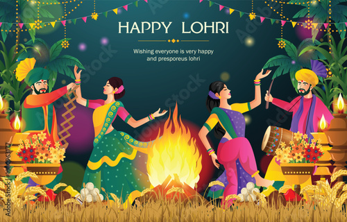 Happy Lohri festival of Punjab India illustration