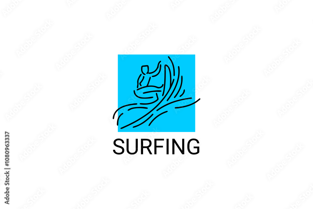 surfing sport vector line icon. a surfer is surfing in the sea. sport pictogram, vector illustration.