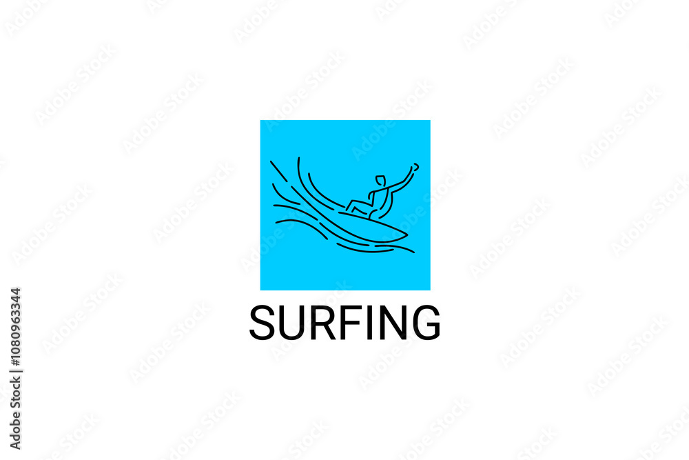 surfing sport vector line icon. a surfer is surfing in the sea. sport pictogram, vector illustration. surfing sport vector line icon. a surfer is surfing in the sea. sport pictogram, vector illustration.