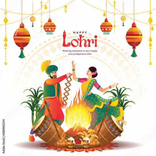 llustration of Happy Lohri festival of Punjab India background