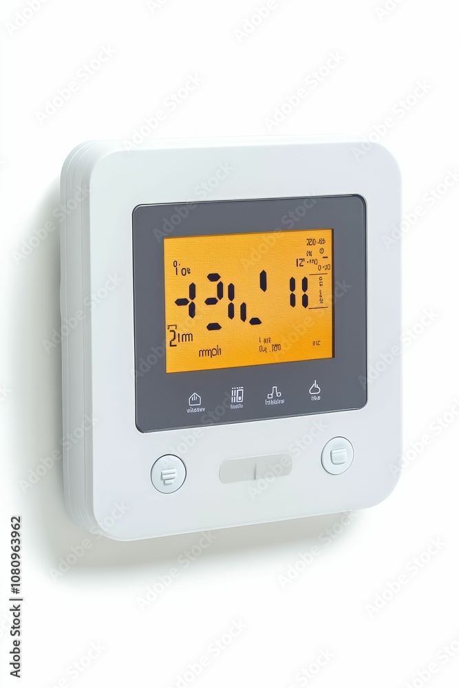 White digital display with orange numbers. White digital display with orange numbers.