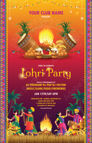 vertical poster of Lohri party with gradient color concept