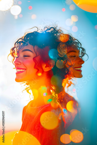 Deux femmes souriantes avec un effet de bokeh photo