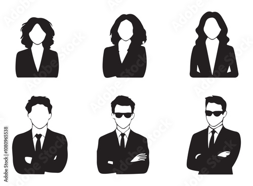 Silhouettes of diverse casual business people standing, walking, men, women full length. Business concept. Black monochrome Vector illustrations isolated on white background.