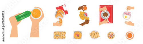 Breakfast Food and Meal Plating Above View Vector Set