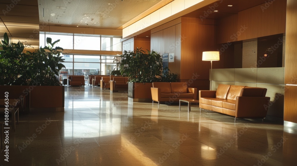 Fototapeta premium A large open lobby with a lot of seating and a few potted plants