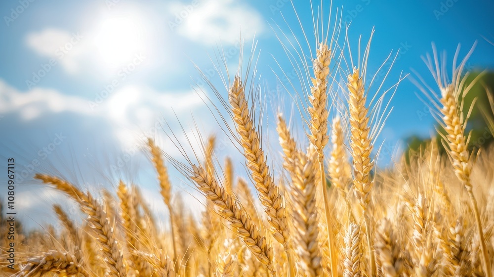 Golden wheat field under a sunny day, showcasing a rural and natural landscape. Golden wheat field under a sunny day, showcasing a rural and natural landscape.