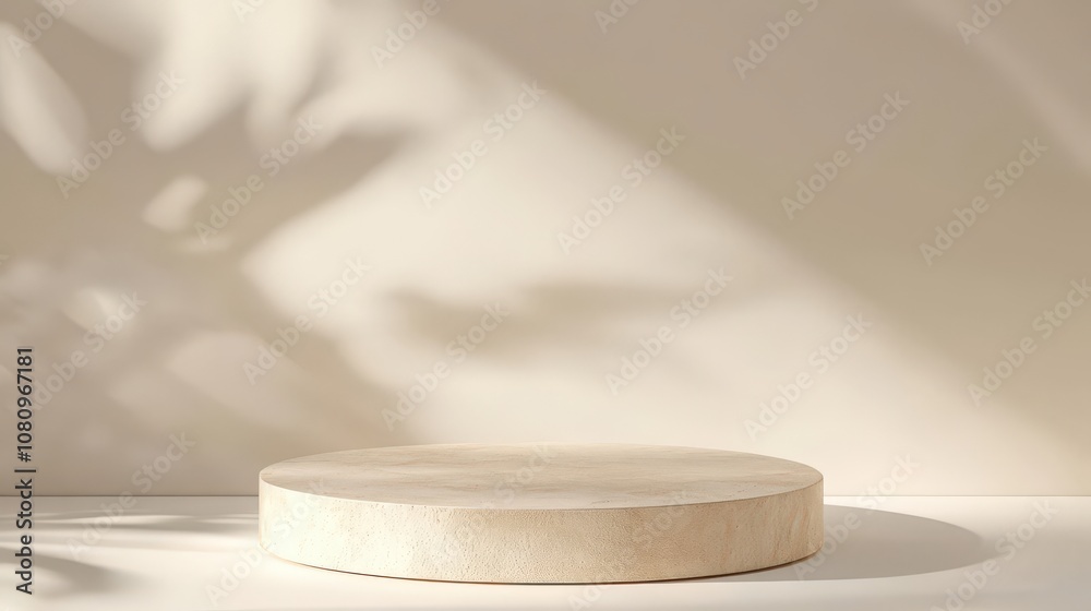 A Round Wooden Podium with Soft Light and Shadows A Round Wooden Podium with Soft Light and Shadows