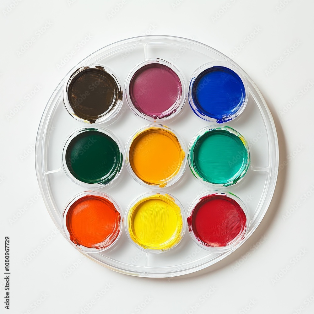 Circular palette with colorful paint pots. Circular palette with colorful paint pots.