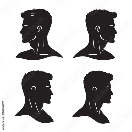 Silhouettes of diverse casual business people standing, walking, men, women full length. Business concept. Black monochrome Vector illustrations isolated on white background.