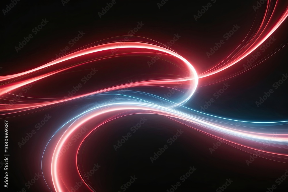 Ethereal Red and Blue Light Swirls with Dynamic Motion Effects on Dark Background Ethereal Red and Blue Light Swirls with Dynamic Motion Effects on Dark Background