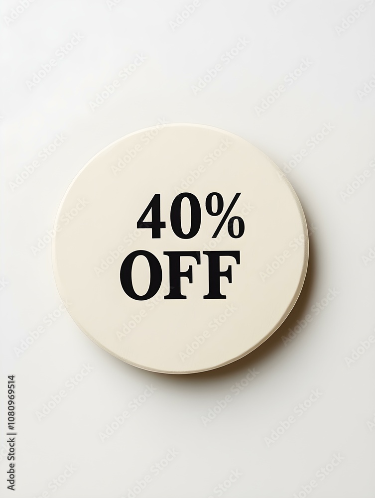 Black '40% OFF' Text on a Ivory Round Paper Note. White Background Black '40% OFF' Text on a Ivory Round Paper Note. White Background